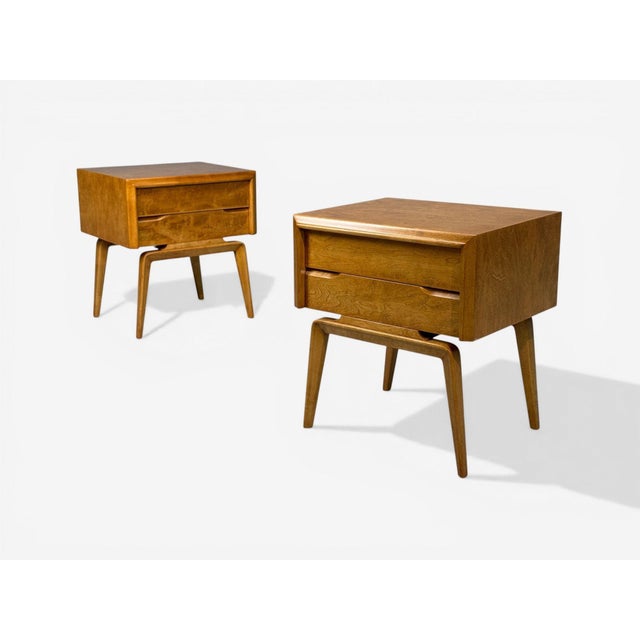 1960s Edmond J Spence, Nightstands, Burled Maple, Bentwood, Sweden, 1960s For Sale - Image 5 of 10