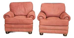 Late 20th Century Pair Hancock & Moore Red Suede Leather Armchairs Club Chairs Nailhead Trim
