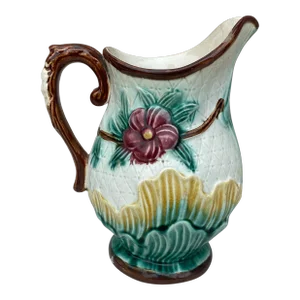 French Majolica Flowers Pitcher Circa 1890