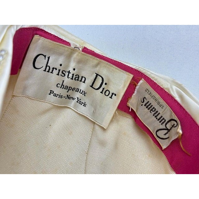 Antique White Vintage Christian Dior Chapeaux Silk Turban With Rhinestone Accents For Sale - Image 8 of 9