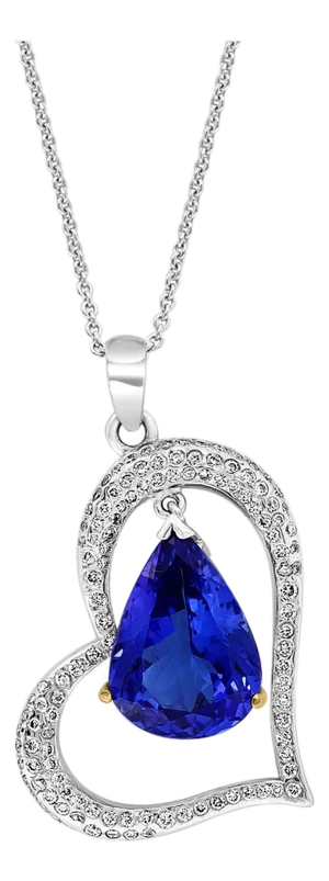3 Carat Tanzanite and 2 Carat Diamond Heart Pendant/ Necklace 18 Karat Gold