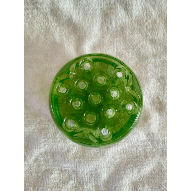 1930s Vintage Green Uranium Glass 4 1/2" Flower Frog 13 Hole For Sale - Image 5 of 5
