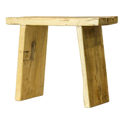 Vintage Rustic Square Elm Wood Stool For Sale