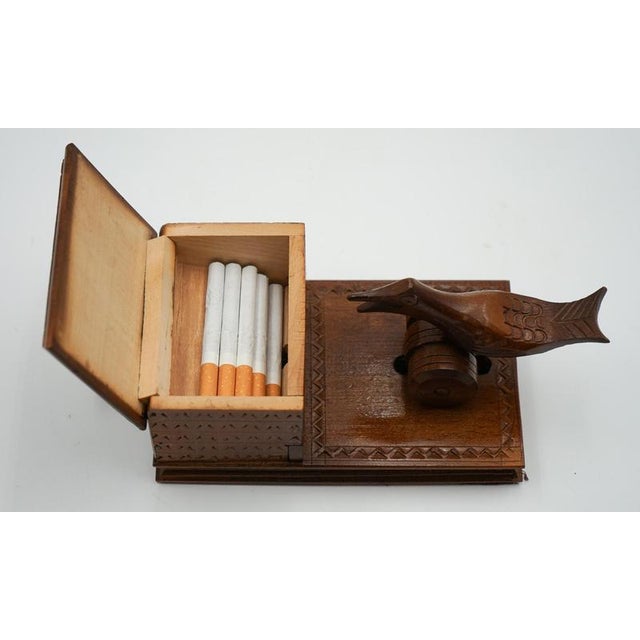 Birdie Cigarette Dispenser Box in Carved Wood, 1950s For Sale - Image 13 of 17