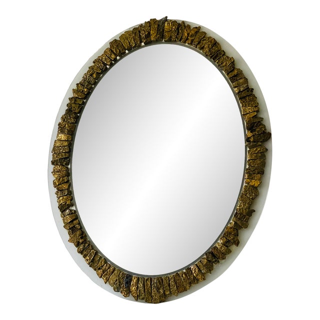 1990s Organic Modern Mirror Line Vautrin Style Encrusted Gold Stone For Sale