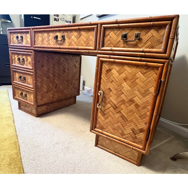 Mid 20th Century British Colonial Style Faux Bamboo and Reed Desk For Sale - Image 11 of 11