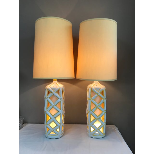 Hollywood Regency Large Faux Bamboo Table Lamps - A Pair For Sale In Phoenix - Image 6 of 7