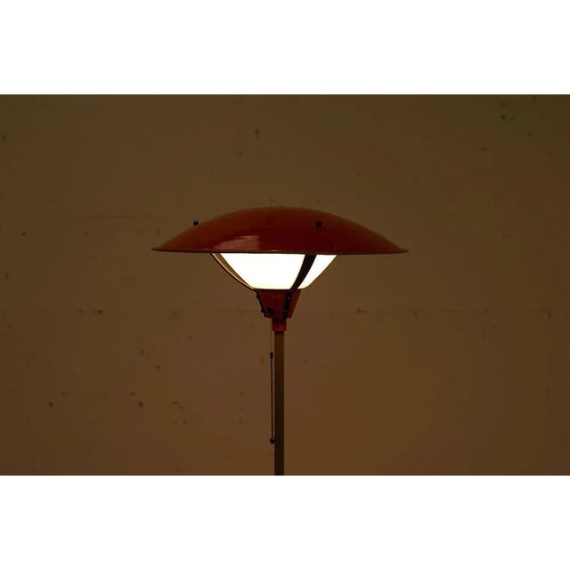 Black Gray Painted Tubular Steel Floor Lamp with Black Metal Base, Red Painted Metal Shade and Frosted Glass Diffuser For Sale - Image 8 of 10