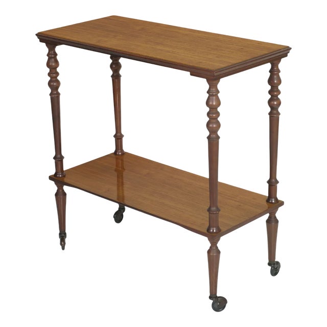 Mid-Century Modern Italian Sliding Side Table in Mahogany with Turned Legs For Sale