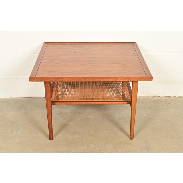 Mid-Century Modern Kipp Stewart for Drexel Declaration Mid-Century Modern Walnut and Cane Two-Tier Coffee Table, 1961 For Sale - Image 3 of 9