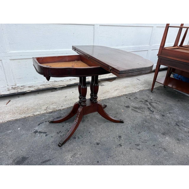 Mid 20th Century Federal Duncan Phyfe Style Mahogany Flip Top Card Game Table /Console Table by J B Van For Sale - Image 17 of 18