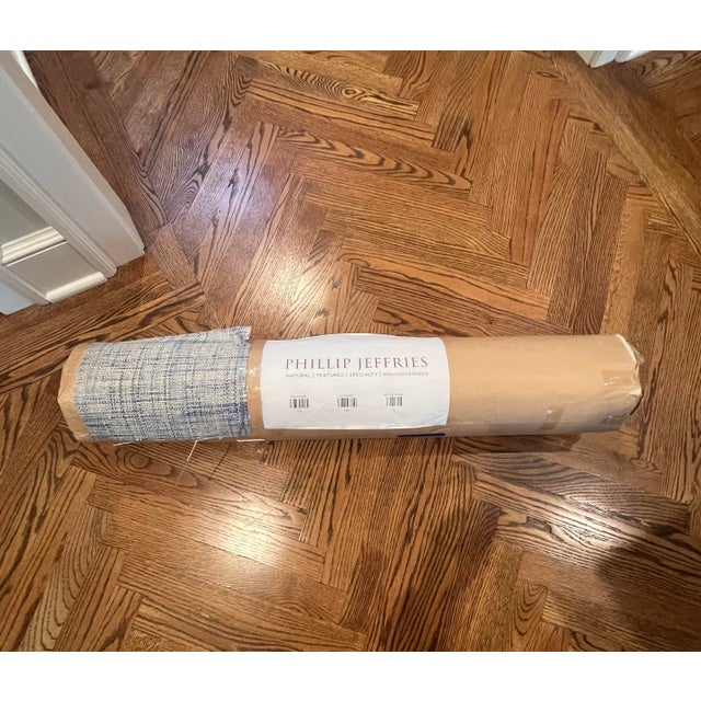 Contemporary Phillip Jeffries Island Raffia Grasscloth Wallpaper in Blue Abalone 1157, 1 Roll (18 Yards), Approximately 162 Sq Ft (New!) For Sale - Image 3 of 5