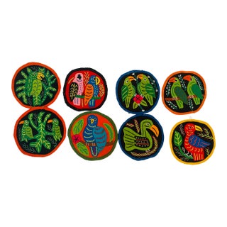 Vintage Textile Art Birds Appliqués Folk Art Costa Rica For Sale
