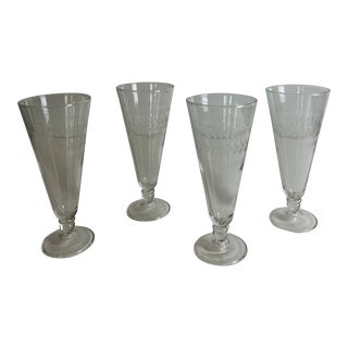 Vintage 1950's Etched Champagne Glasses- Set of 4 For Sale