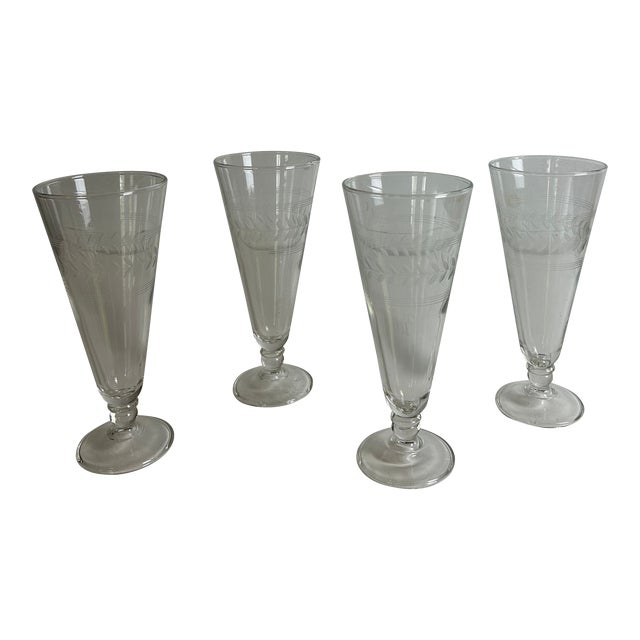 Vintage 1950's Etched Champagne Glasses- Set of 4 For Sale