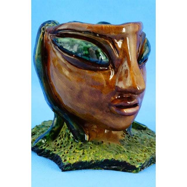 20th Century Ceramic Anthropomorphic Mask Sculptural Vase by Vallauris / Accolay France, 1960s For Sale - Image 8 of 18
