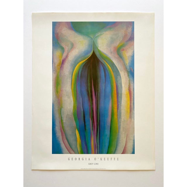 Georgia O'Keeffe Vintage 1980's Modernist Lithograph Print Poster " Grey Line With Black, Blue and Yellow " 1923 For Sale In Kansas City - Image 6 of 12