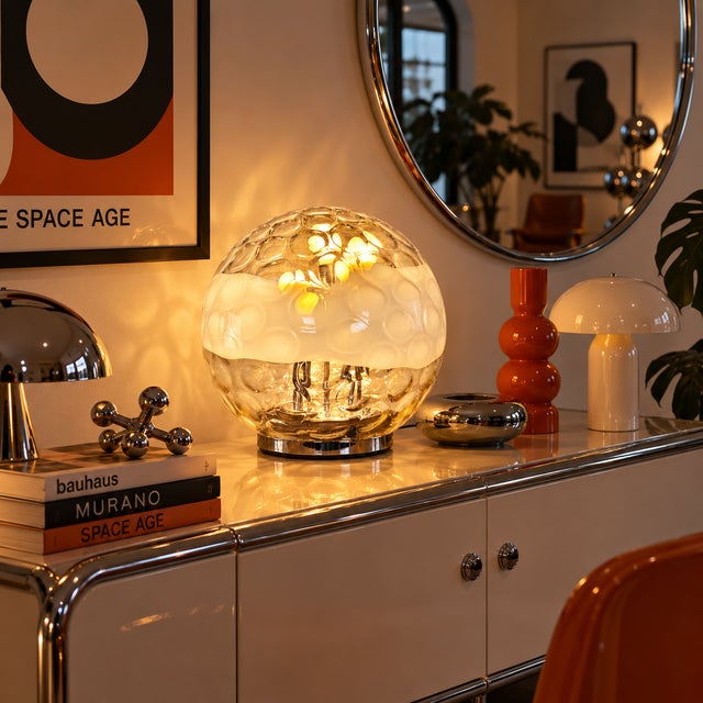 Vintage Murano Glass Ball Lamp with Blown and Bubbled Surface, 1970s For Sale - Image 11 of 14