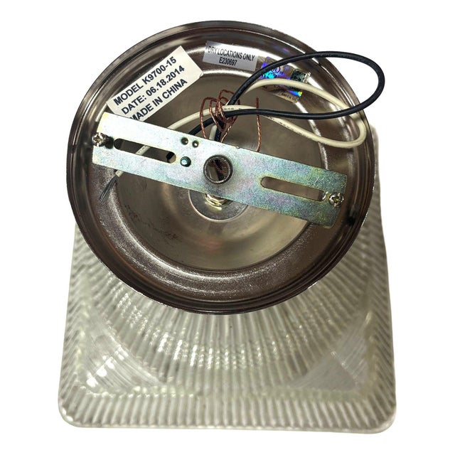 Transparent 1950s Stepped Holophane Square Pendant Chrome Ceiling Light For Sale - Image 8 of 8