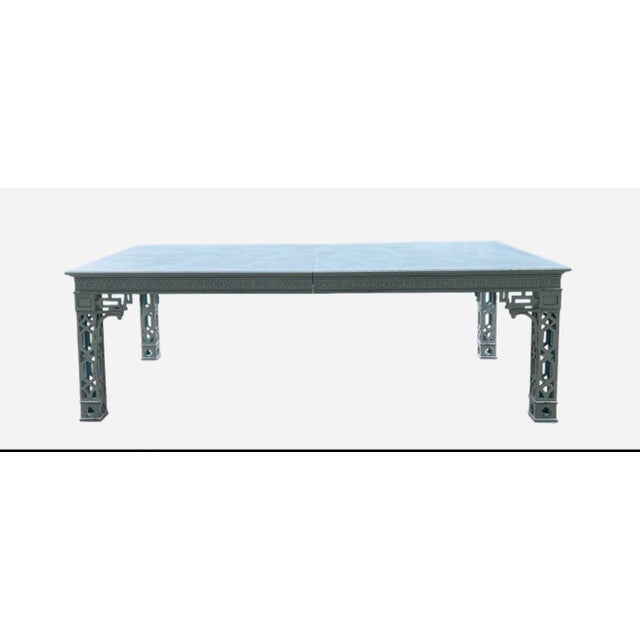 1960s Chinese Chippendale Table Lattice Legs Painted Pale Blue For Sale - Image 11 of 11