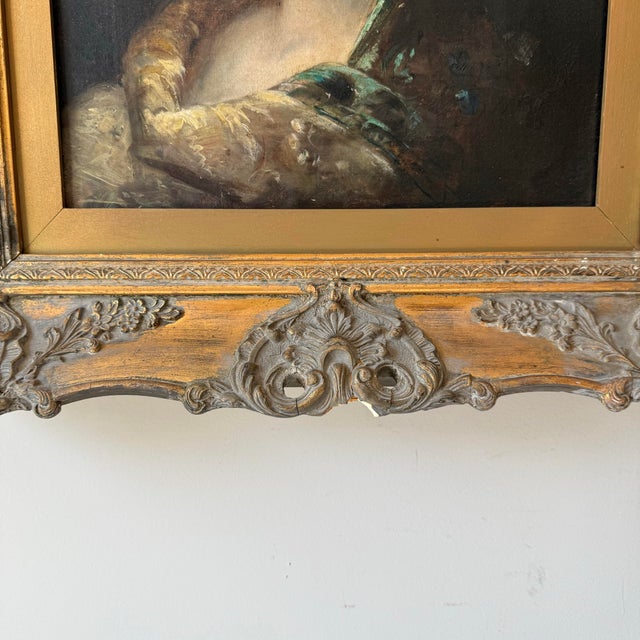Gold Antique Romani Girl Gilt Oil Painting For Sale - Image 8 of 12