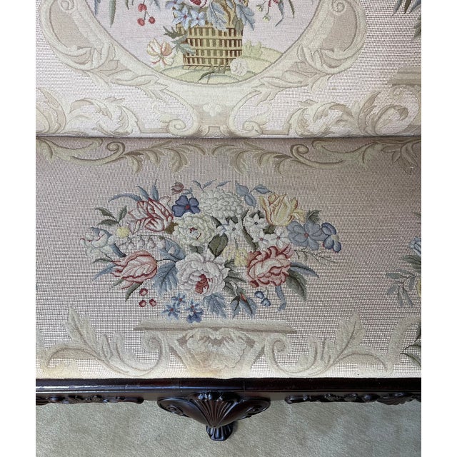 1950s Queen Anne Style Mahogany Needle Point Settee For Sale - Image 5 of 15