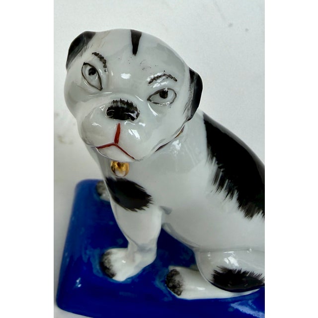 Victorian Pair of Porcelain Pug Dog Figurines on Cobalt Blue Bases, Late 19th Century For Sale - Image 3 of 18