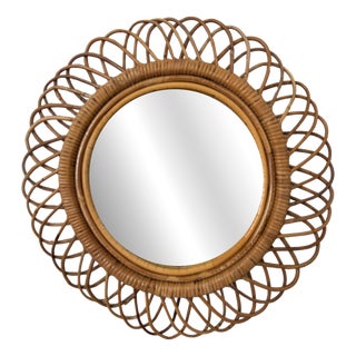 Rattan Bamboo Mirror, Italy, 1960s For Sale
