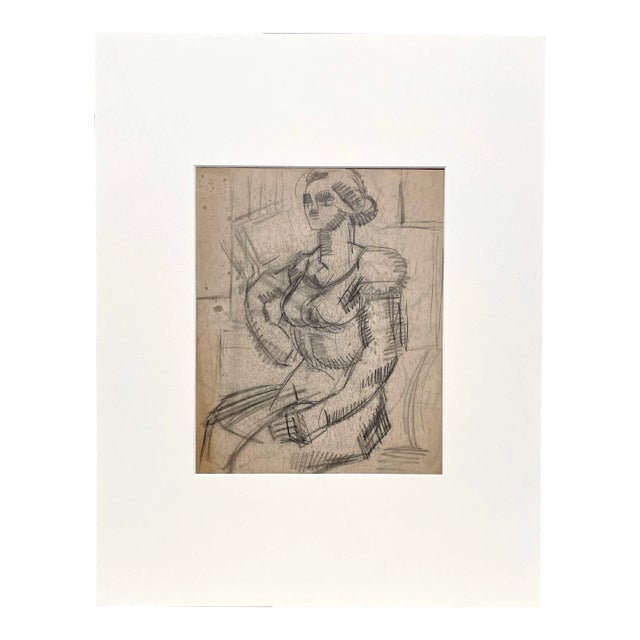 1940s Charcoal on Paper, Cubist Drawing of a Seated Woman by Artist Harold Haydon For Sale