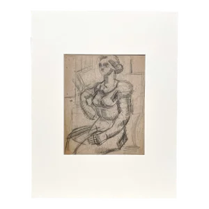 1940s Charcoal on Paper, Cubist Drawing of a Seated Woman by Artist Harold Haydon