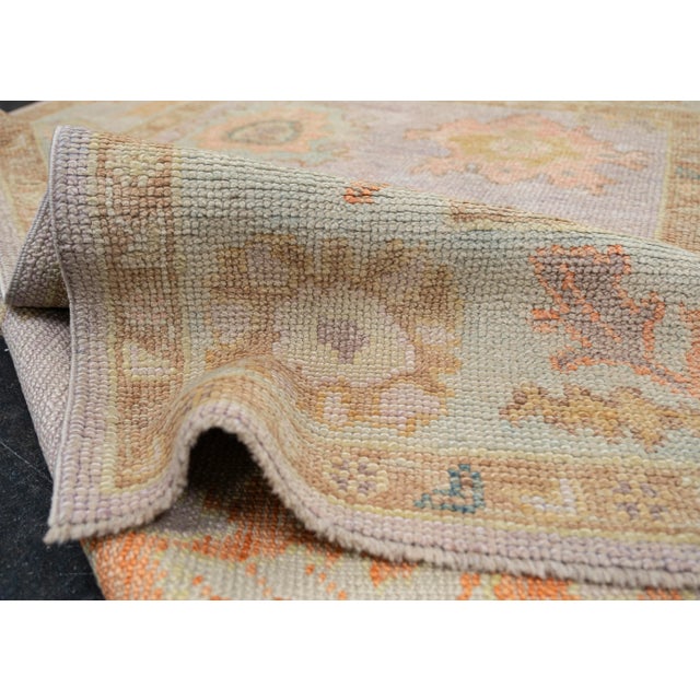 Early 21st Century Turkish Oushak Rug Lavender Coral Soft Brown Handwoven Wool Rug 4'2" X 6'1" For Sale - Image 5 of 8