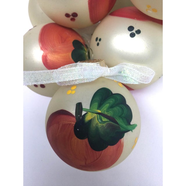 Beautiful cream glass hand painted with Red, green and yellow apples or tomatoes. I can’t be sure. But the painting is...