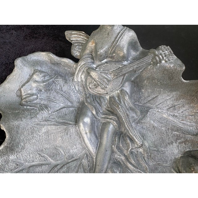 Metal Vintage Art Nouveau Style Winged Fairy Leaf Wall Plaque Tray For Sale - Image 7 of 9