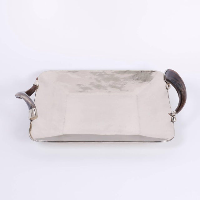 MidCentury Silver Plated Serving Tray with Steer Horn Handles Chairish