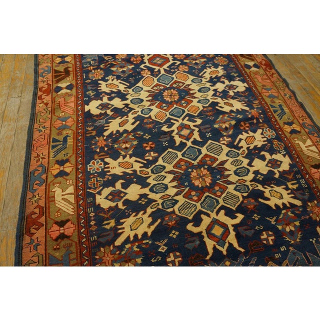 Great Blue and Camel Color With Rhombus and Florid Design Antique Caucasian Bidjov Rug For Sale - Image 4 of 12