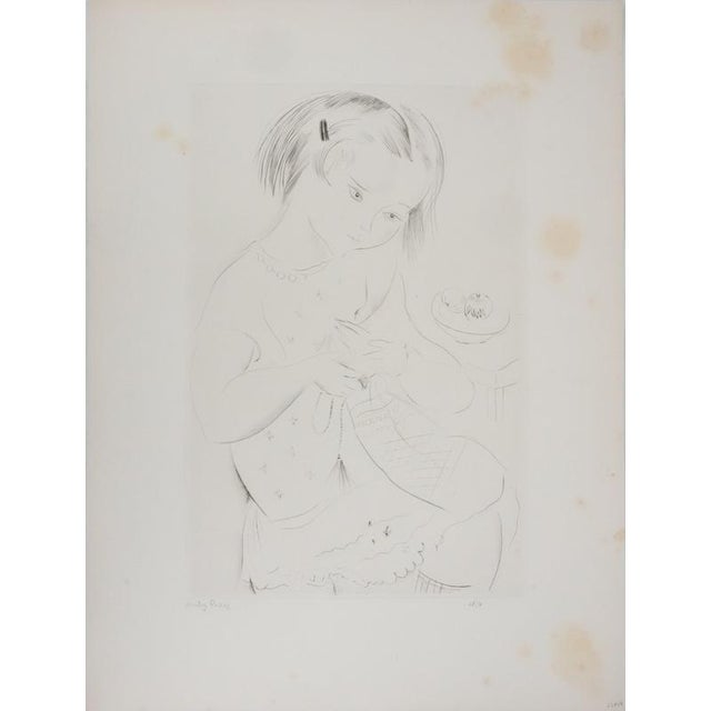 Mily possoz (1888-1968) little girl sewing original etching signed in pencil numbered out of 50 copies (photo of the...