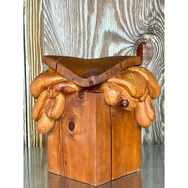 Wood Vintage Boho Original Signed Hand Carved Outsider Art Sculpture For Sale - Image 7 of 8