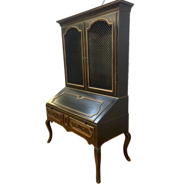 Vintage Louis XV Style Minton Spidell Drop-Front Hand Painted Secretary Cabinet For Sale - Image 9 of 9