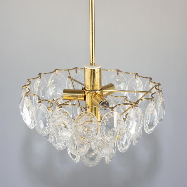 Mid-Century Modern German Gold-Plated Chandelier with Faceted Oval Crystals attributed to Kinkeldey, 1960s For Sale - Image 3 of 12