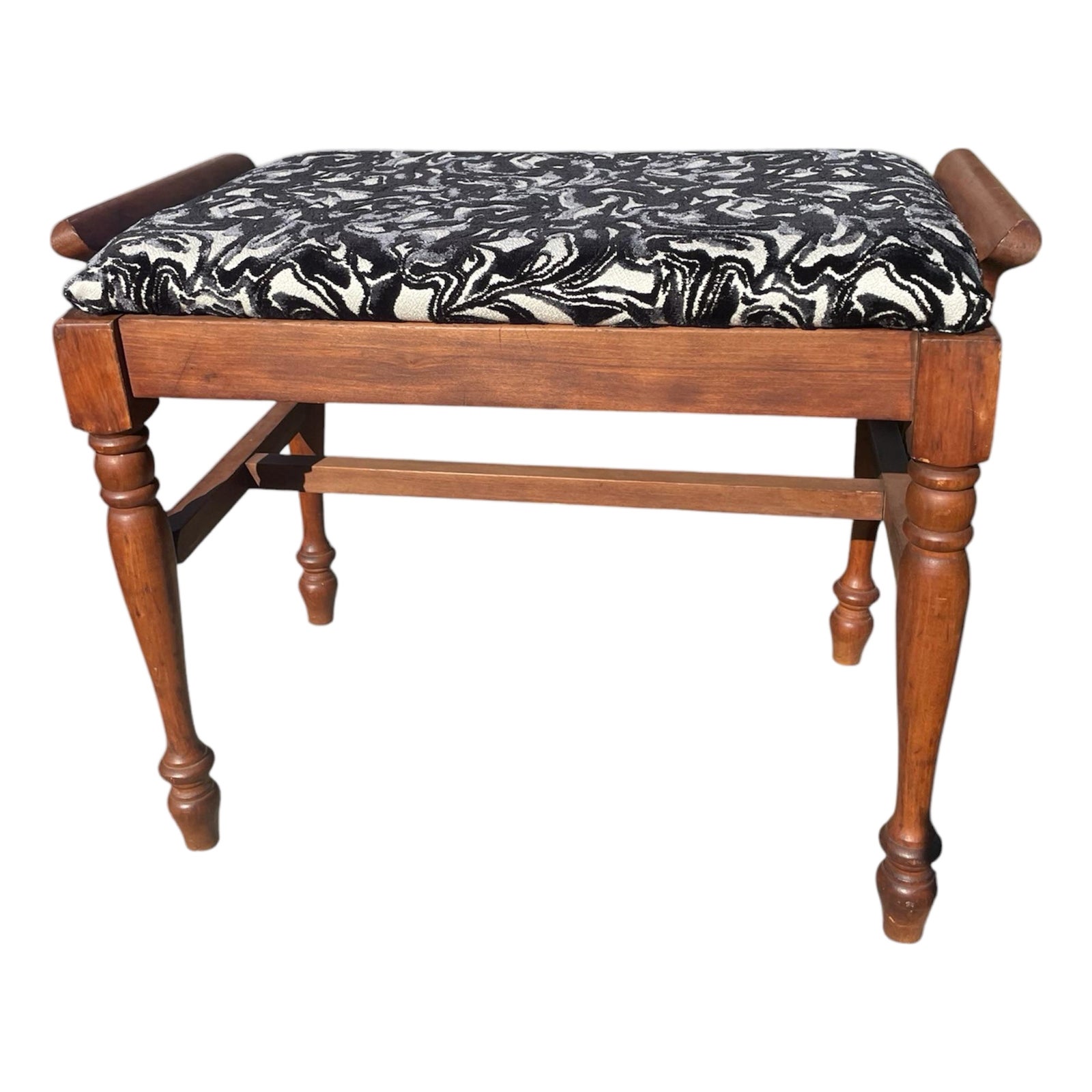 Vintage Wood Stool With New Upholstery | Chairish