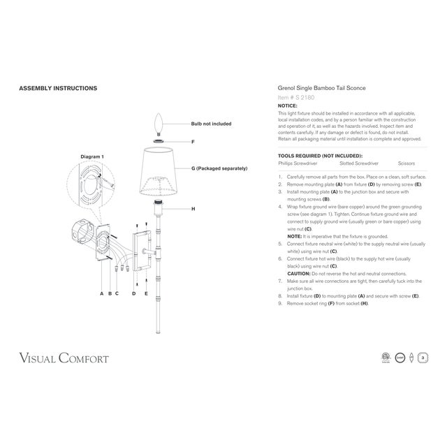 Visual Comfort Studio VC for Visual Comfort Signature Grenol Single Bamboo Tail Sconce in Polished Nickel with Linen Shade For Sale - Image 4 of 5