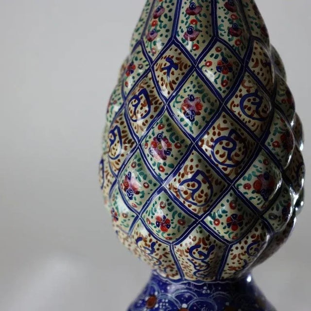 Antique Persian Quilted Porcelain Floral Enameled Vase Signed C1920 For Sale - Image 6 of 6