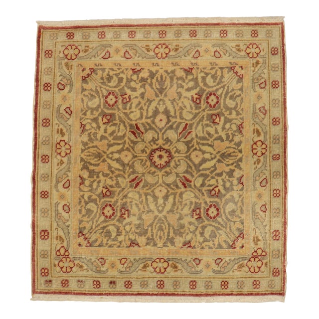 Square Vintage Turkish Brown Crimson Red 20th Century Rug For Sale