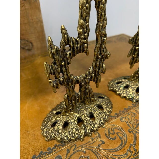 Mid-Century Modern 1960s Vintage Mid-Century Modern Brass Brutalist Wainberg Candlesticks - Set of 2 For Sale - Image 3 of 5