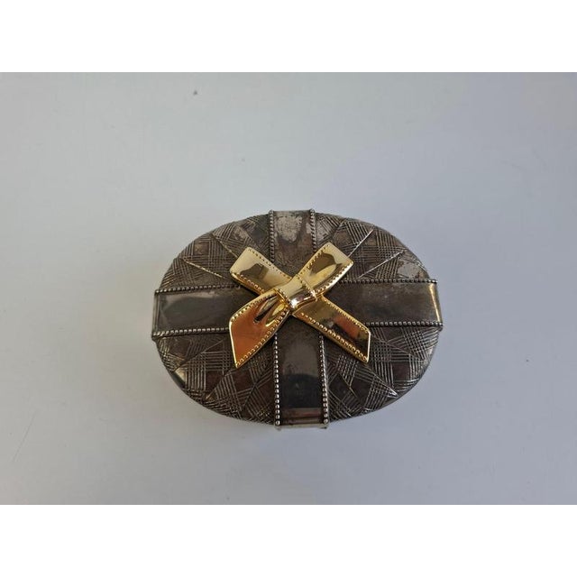 Vintage Silver Tone Geometric Jewelry Box with Gold Bow, 1980 For Sale - Image 9 of 18