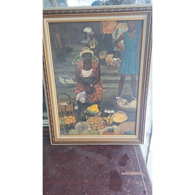 Figurative 1967 Original Oilpainting African Women Selling in market.by Marion Campbell,Nesheim, Framed For Sale - Image 3 of 12