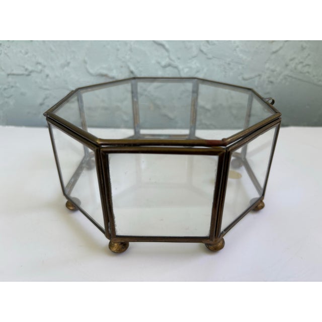 Brass Vintage Mexican Brass & Glass Octagonal Display Boxes, Set of 2 – Micro Kit Mexico For Sale - Image 8 of 12