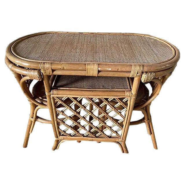 Wicker Table and Chairs, 1970s, Set of 3 For Sale