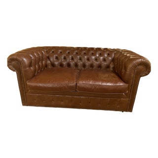 2-Seater Chesterfield Sofa in Brown Leather, 2010s For Sale