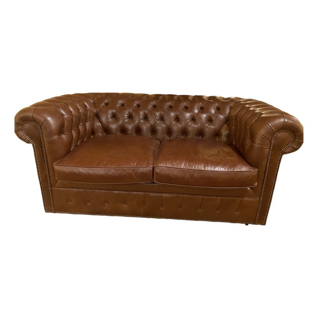 2-Seater Chesterfield Sofa in Brown Leather, 2010s For Sale